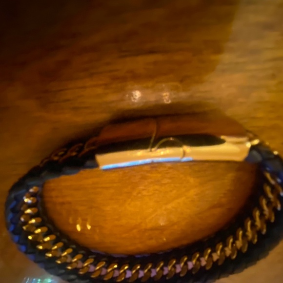 COPY - Gold Plated Stainless Steel Chain & Wrapped Leather Bracelet 9" - Picture 5 of 6